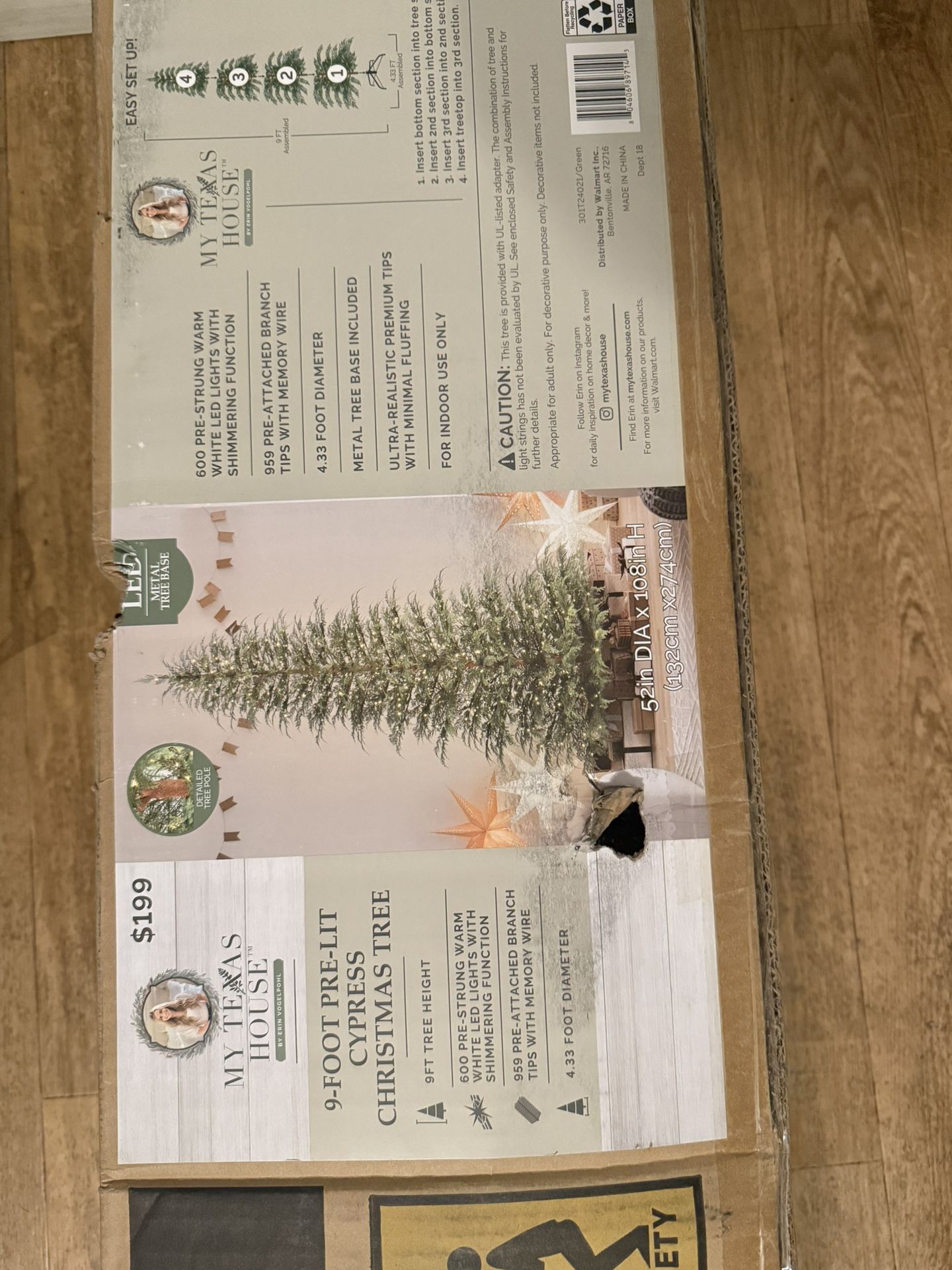 My Texas House 9ft Pre-lit Twinkle LED Cypress Artificial Christmas Tree, 600 LED, Green