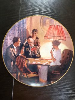 Norman Rockwell Collector Plate Card Game Scene