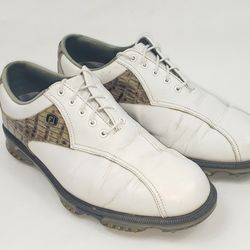 FootJoy DryJoy Tour White Leather Croc Print 53643 Golf Shoes Men's Size 10 M 