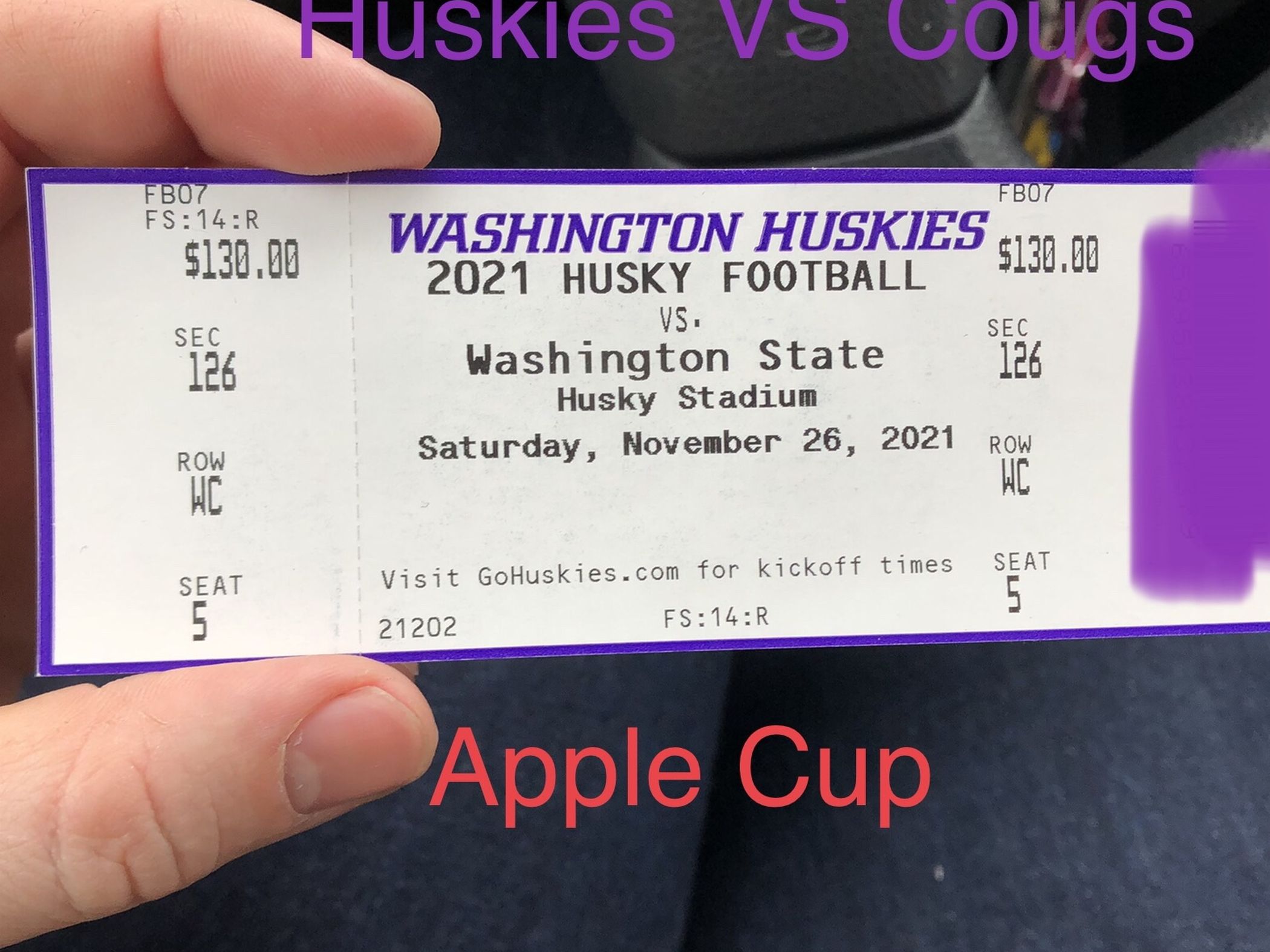 Apple Cup Huskies VS Cougars Ticket 