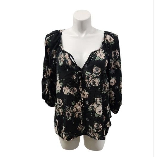 Floral Black Blouse 2X