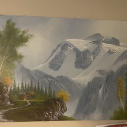 Waterfall And Mountains Painting 
