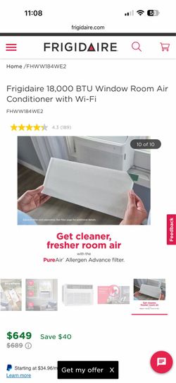 Frigidaire 18,000 BTU smart window air conditioner with Wi-Fi connectivity.