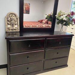 6 Drawers Dresser With Mirror Pinewood 
