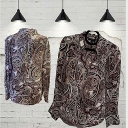 White House Black Market 100% Silk Paisley Blouse Long Sleeve Top Sz 14P Women’s