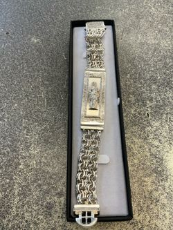 106 gram silver St. Jude bracelet. San Judas Chino link. 10 inches long. With Cz stones