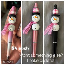New Homemade Christmas Snowman Beaded Pens