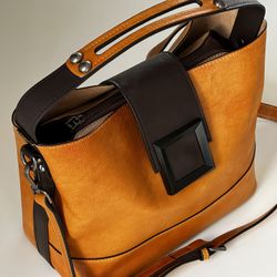 WESTAL Retro Women Bucket Bag Genuine Cowhide Leather Top-handle Handbags Women