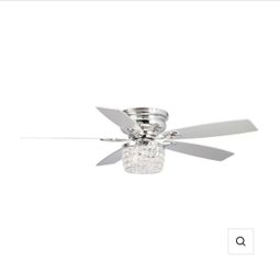 52” Parrot Uncle Panipat Modern Chrome Crystal Ceiling Fan with Light & Remote – Flush Mount, Reversible – F6328Q110V