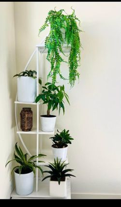 White metal 4 tier plant stand (set of 2)