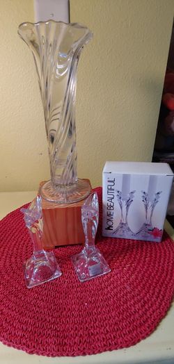 VASE & MIKASA DECO CANDLESTICK HOLDERS