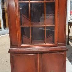 Mid Century Mahogany Corner China Cabinet

