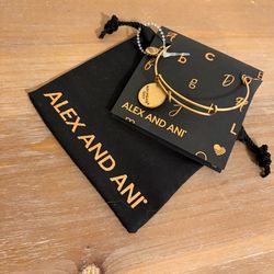 Alex and Ani Gold Tone Initial F Charm Bangle Expandable NWT w/Bag