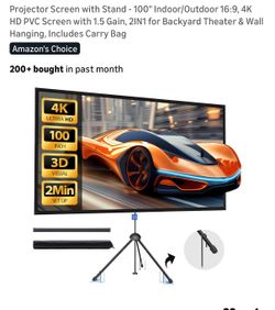 Projector Screen with Stand - 100" Indoor/Outdoor 16:9