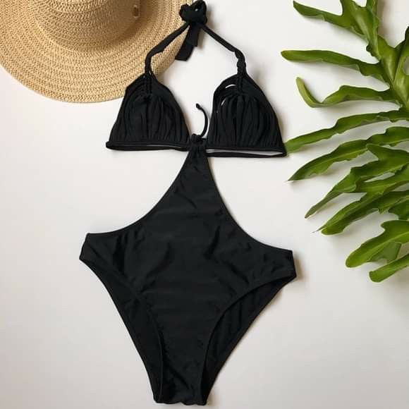 Monokini black one piece swimsuit bathingsuit Size S