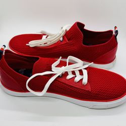 Tommy Hilfiger Gessie Sneakers 9.0M Women’s Woven Red Knit Low Top Lace Up Slip On. 
