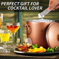 3 Liter Copper Ice Bucket Insulated Stainless Steel Double Wall with Lid and Ice Tongs