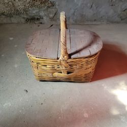 Antique Wood Picnic Basket