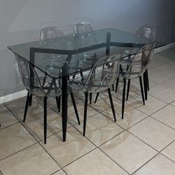 Glass & Acrylic Chairs Dining Table Set