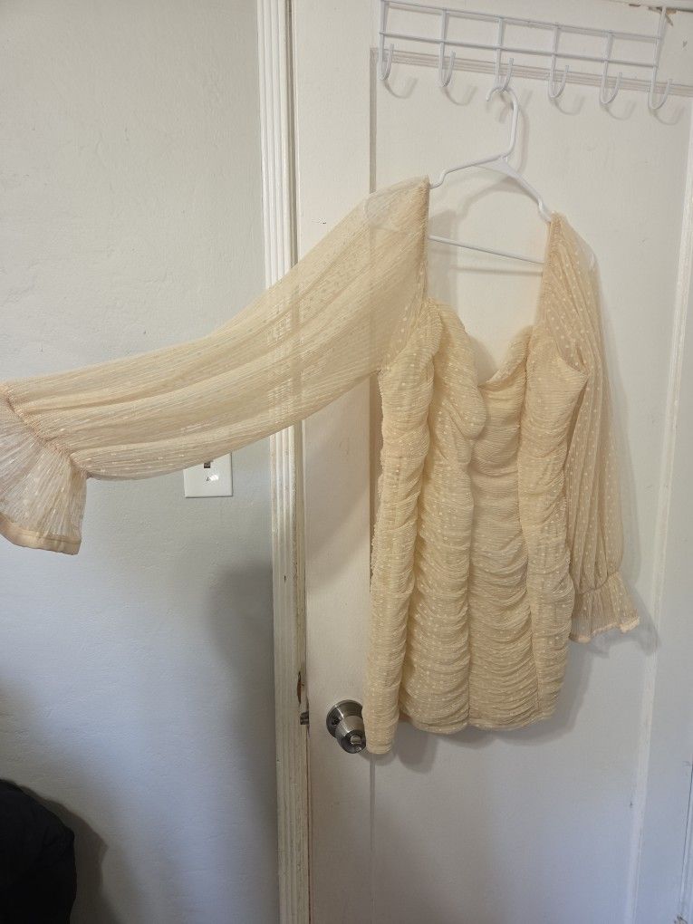 Beige Romantic Ruched Dress