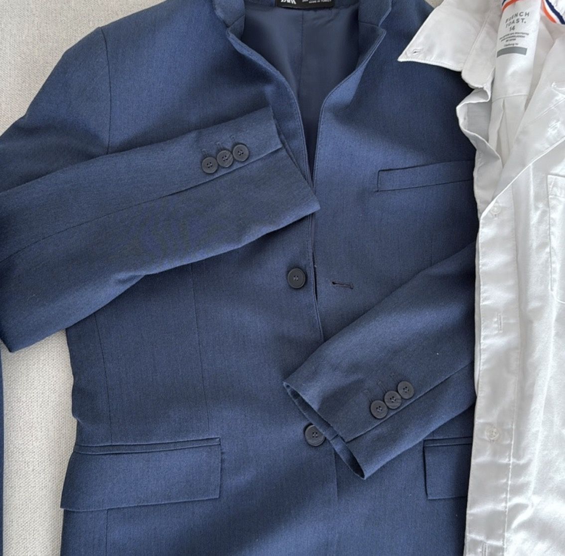 Zara blue size 13-14 suit (jacket and pants) with white dress shirt (not Zara)
