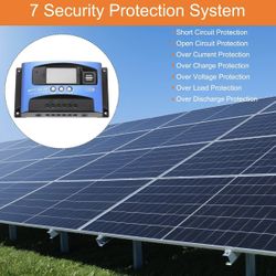100A Solar Charge Controller (12V/24V) Smart regulator featuring an LCD display, dual USB ports, timer settings, and automatic parameter adjustment.