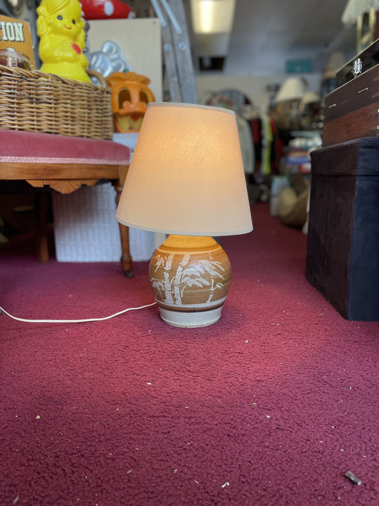 Vintage MCM Pottery Ceramic Brown Beige Lamp