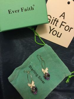 Swarovski Crystal 💕 Hearts drop earrings & Sterling Silver CZ Butterfly 💕💜💕