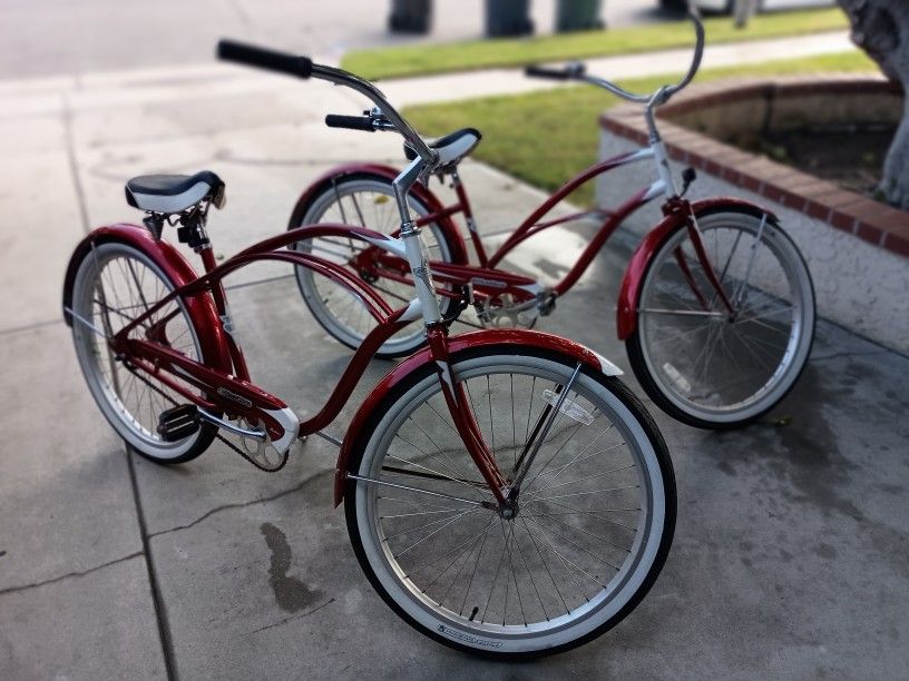HIS AND HERS ELECTRA DELUXE BEACH CRUISERS 