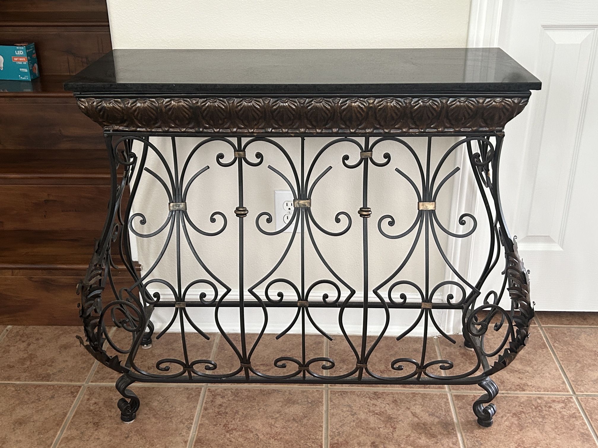 Black and Bronze Console Table With Back Granite Top