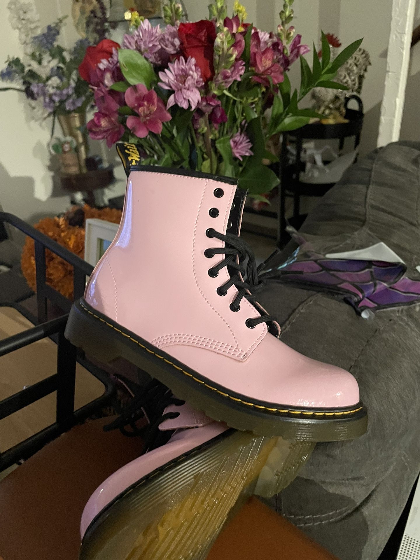 Dr Martens 1460 Y Boots Womens Size 5 Patent Leather Lace Up Zip Combat Shoes