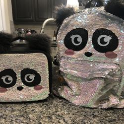 Justice Sequin Panda Backpack And Lunchbox Set