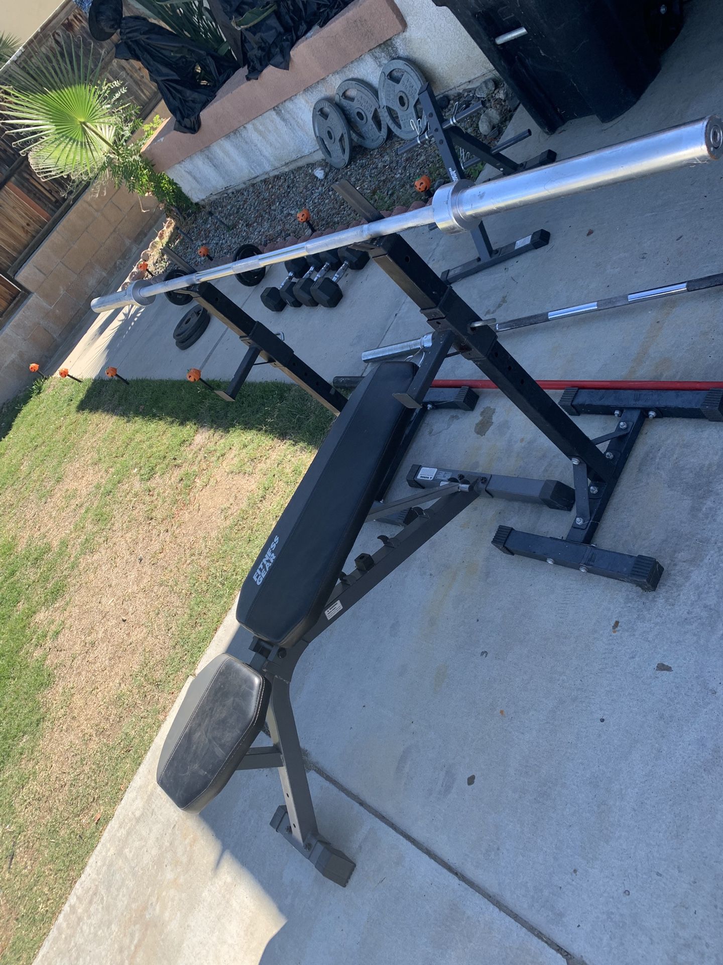 Strong Weight Bench With 45 Lb Olympic Bar