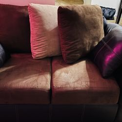 Brown Suede/Leather Love Seat
