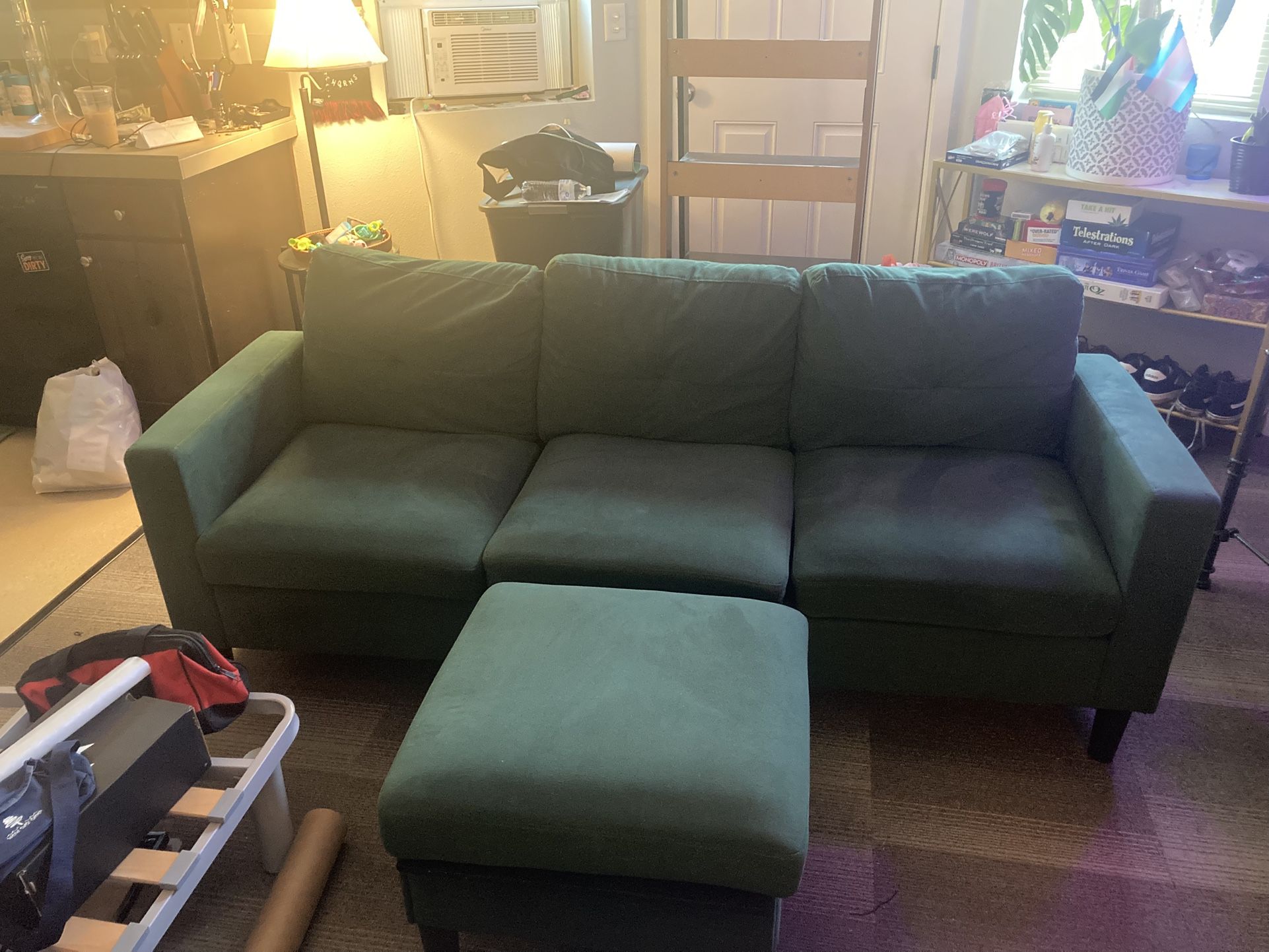 Green Couch With Storage Ottoman
