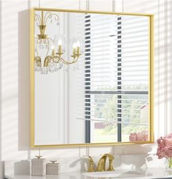 New 36 x 36” Brushed Gold Vanity Bathroom Mirror Gold Wall Square Metal Framed Horizontal/Vertical