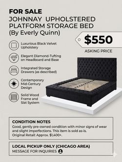 FOR SALE: Everly Quinn Johnnay Tufted Storage Platform Bed - $550 (South Loop)