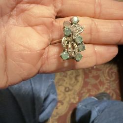 🎁GENUINE 14K YG & WG RING WITH EMERALDS AND DIAMONDS 🎁