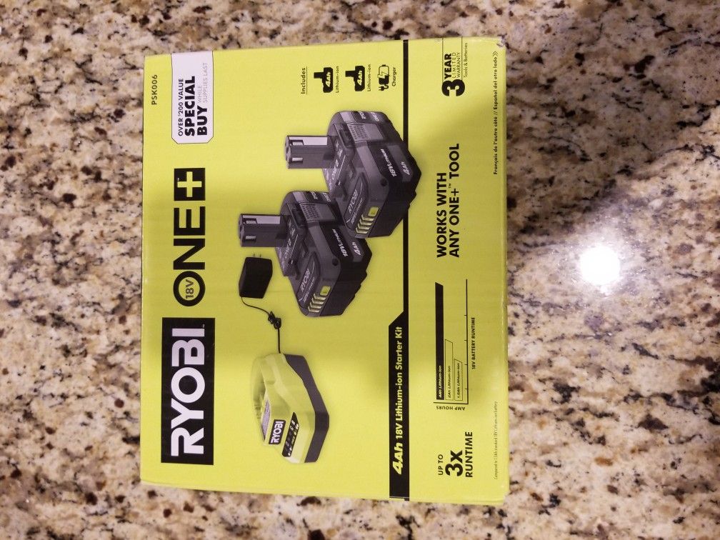 Ryobi 18 Volt One 4 Ah Batteries And Charger Kit