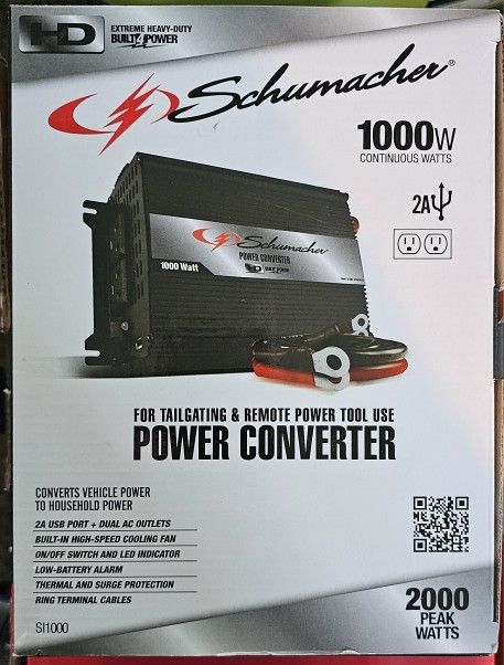 NEW! Schumacher 1000w Power Inverter sl1000 Tailgating Camping Fishing Remote Power Tool 2000 Peak Watts