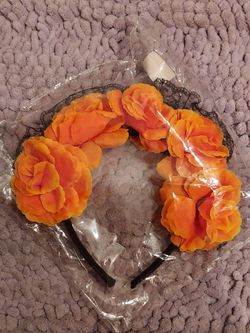 2 NEW Orange Flower with Black Lace Headbands Perfect for Dia  de los Muertos $3 each or 2 for $5