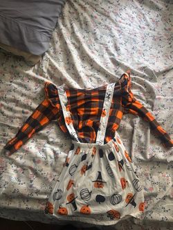 Halloween Pumpkin Skirt and Plaid Top Set