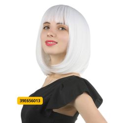 12" White Straight Bob Wig for Women Cosplay Party Daily #39E656013