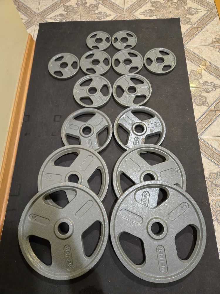 255lb Weider Olympic Grip Plate Weight Plate Set--