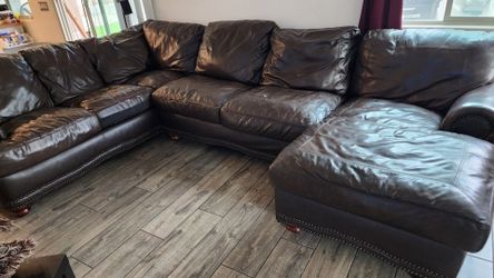 Dark Brown Leather Sectional Sofa with Chaise