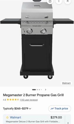 Megamaster 2-Burner gas Propane BBQ grill 6pc tools & new cover