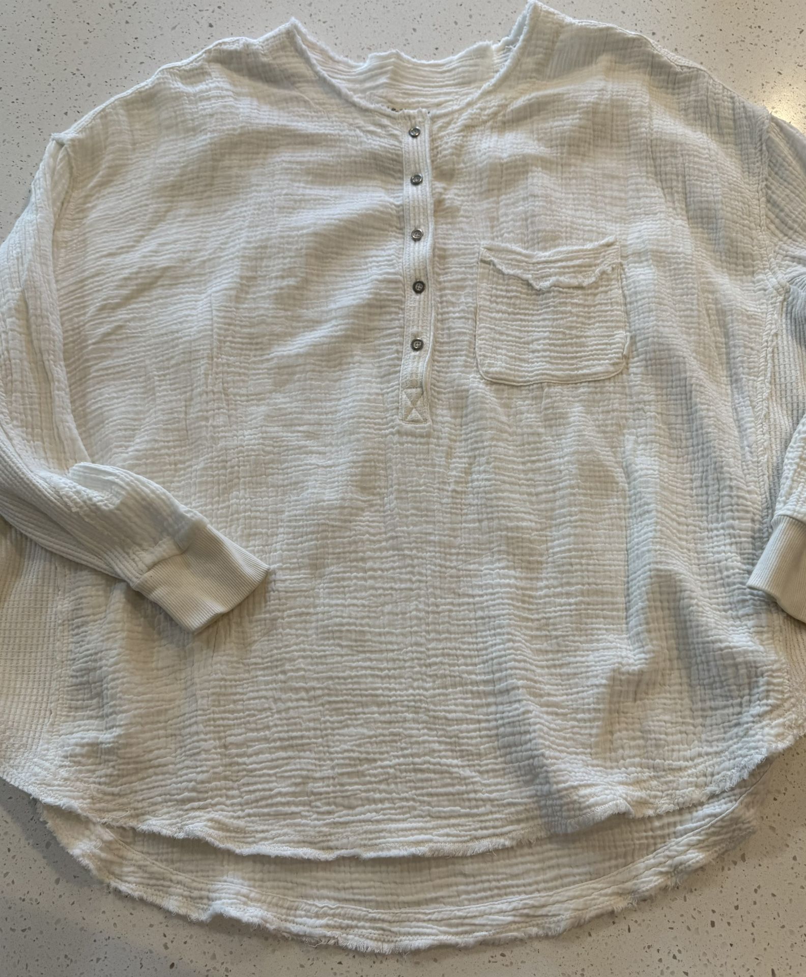 Free People We The Free Top Tunic White Palo Santo Gauze Cotton Oversized Large boho bohemian raw hem