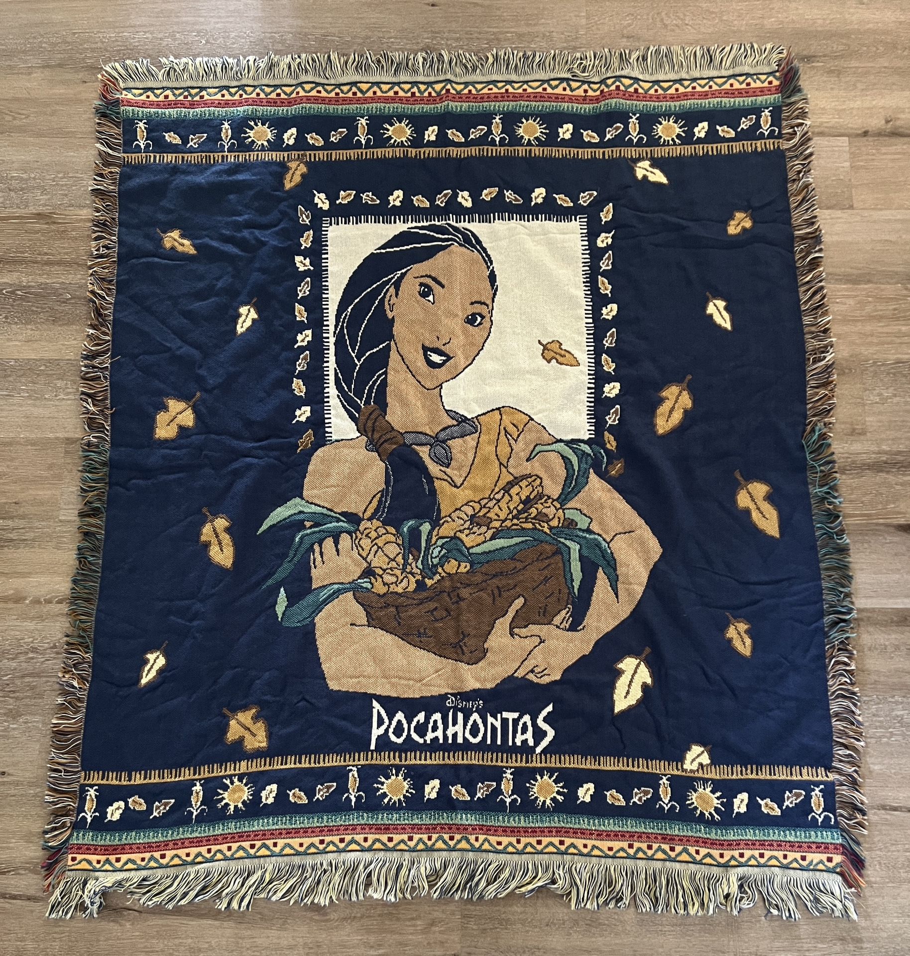 Pocahontas Blanket Vintage 90s Disney Movie Knit Beacon Native American Warm  