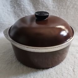 Vintage Club Brown Pot Round Cast Aluminum Roasting Pan 10" With Lid MCM 4 QT