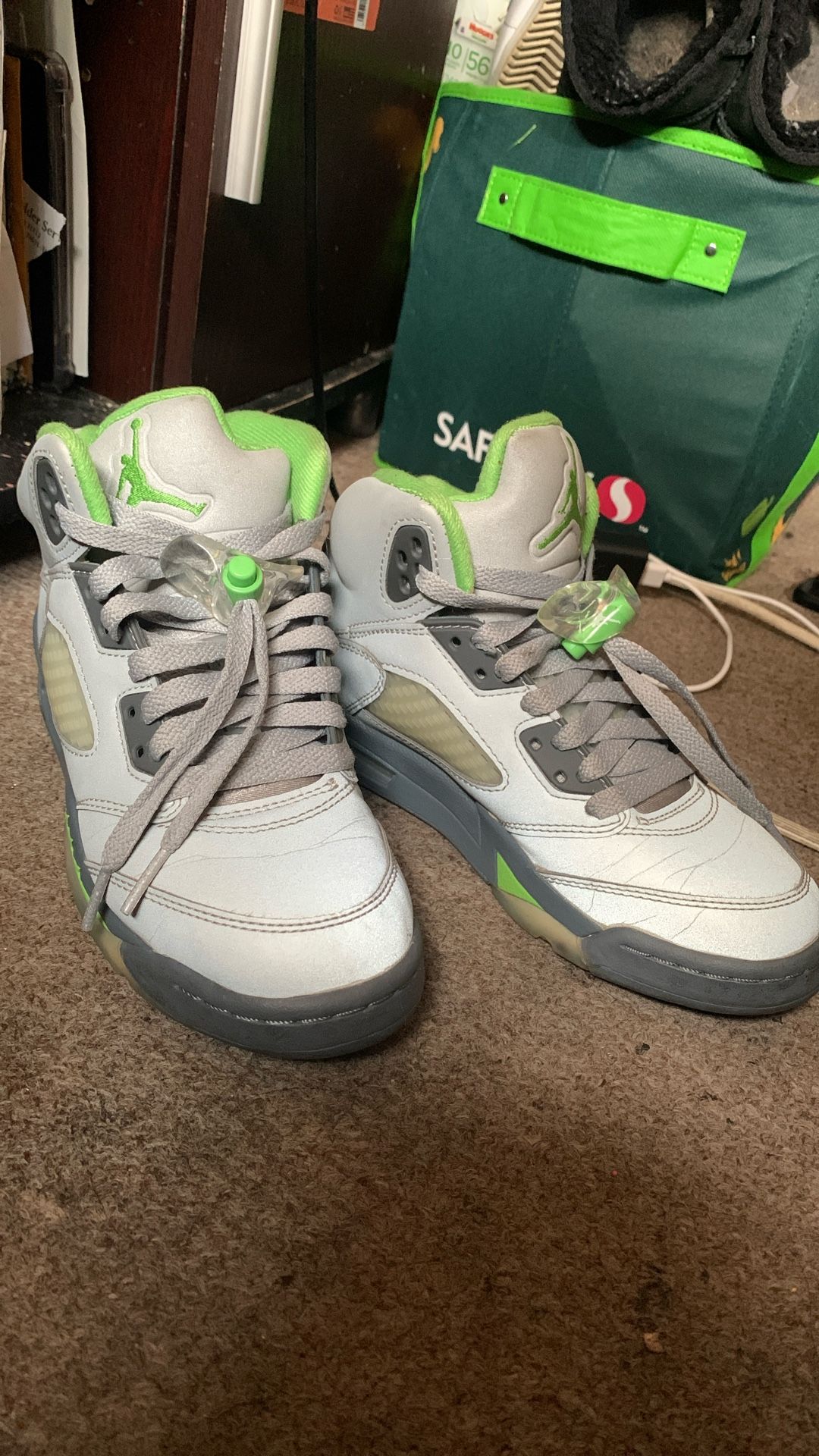 Jordan 5s Grey And Neon Green